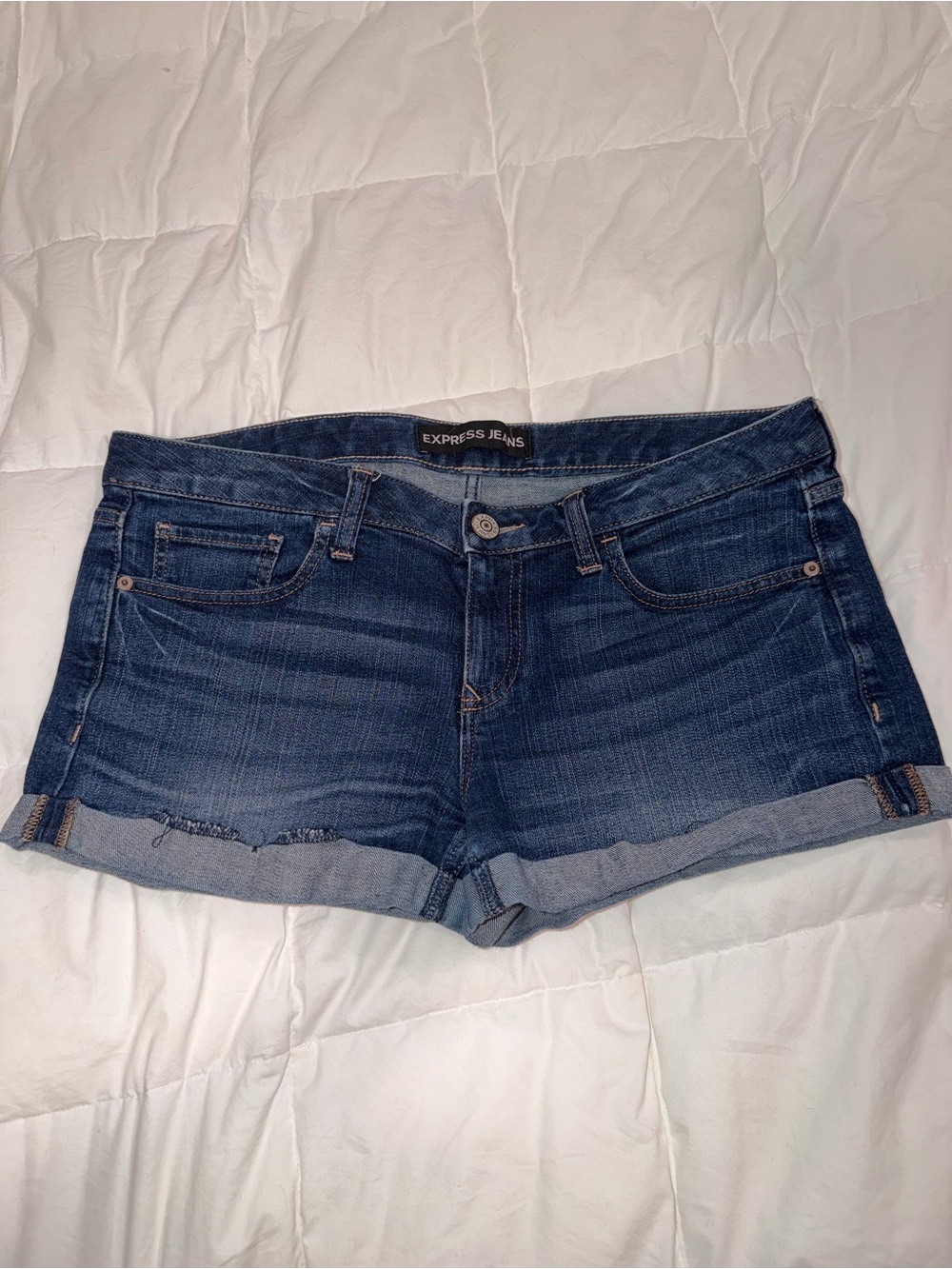 Express Jeans Dark Blue Denim Cuffed Shorts